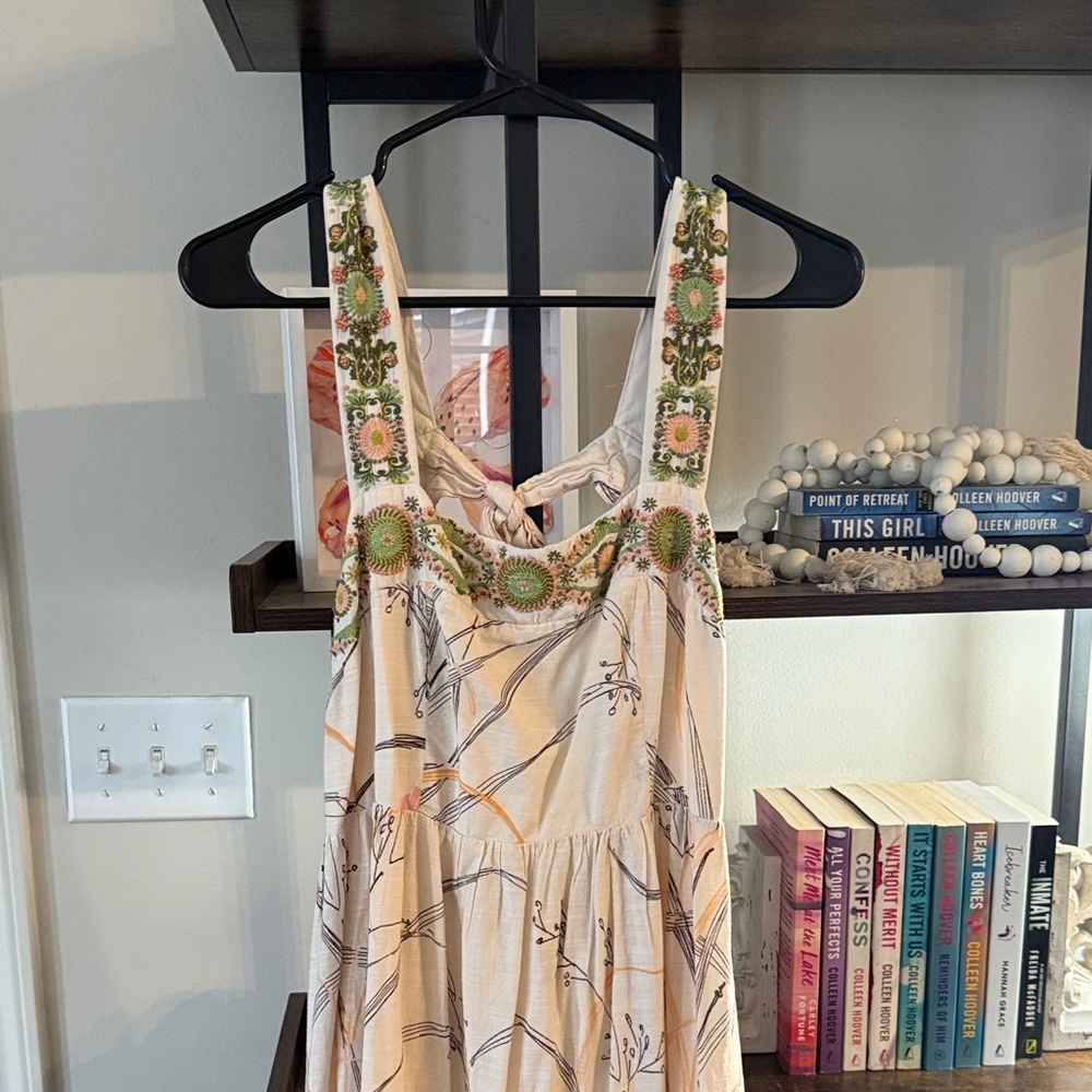 Anthropologie Cream and Green Maxi Dress